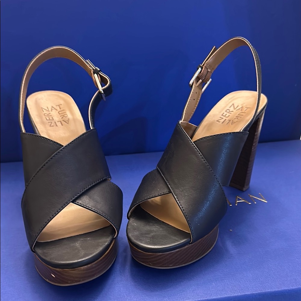 Naturalizer Black and Brown Platform Slingback Sandals